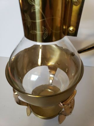 Princess House Brass & Crystal Coffee Tea Pot w/ Warmer Vintage Carafe 447 8