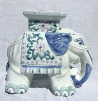 Vintage Large 11 " Blue & White Ceramic Asian Elephant Plant Stand,