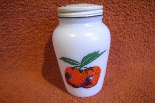 Vintage Fire King Milk Glass Apples Pepper Shaker W/original Lid - ? Ever