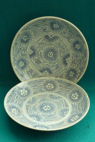 Two Unusual Vintage Chinese/japanese/oriental Large Blue & White Plates/bowls