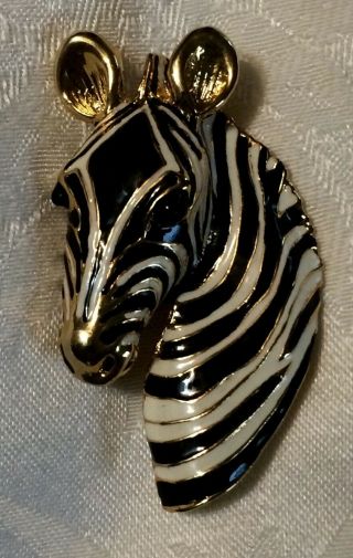Vintage Zebra Brooch,  Enameled Head & Neck Of Zebra - Very Good Quality
