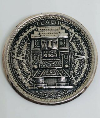 Vintage Taxco Sterling Silver Aztec Tlaloc Lg Round Medallion Brooch Pendant 12g