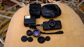 Vintage Pentax Auto 110 Camera,  3 Lenses,  Flash