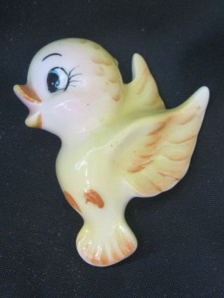 Vintage Baby Anthropomorphic Lefton Blue bird Style Wall Hanging Plaque Yellow 3