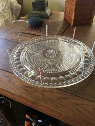 Vintage Imperial Glass 13” Footed Traditional Birthday Cake Plate 72 Candle Hole