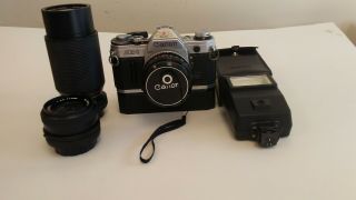 Canon Ae - 1 35mm Camera With Fd 50 Mm F/1.  8 Lens & Power Winder & 2 Extra Lens