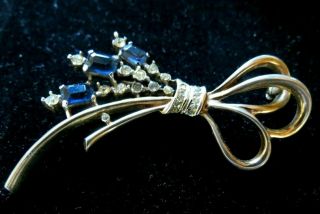 Trifari Vintage Alfred Philippe Sapphire & Pave Crystals Brooch Pin