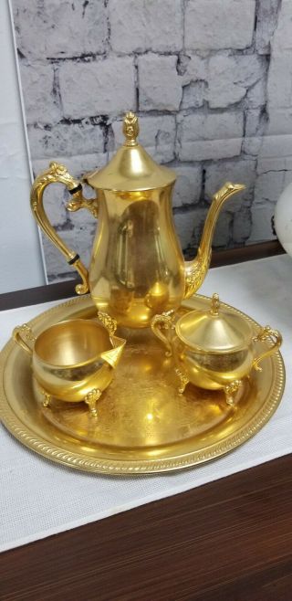 Vintage International Silver Company 24kt Gold Plated Tea & Coffee Serving Set