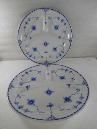 2 Vtg Furnivals Blue Denmark 10.  5 " Divided Grill Plates Restaurantware Porcelain