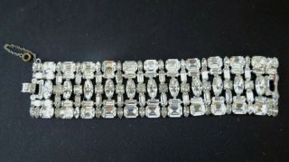 Vintage Wide Rhinestone Bracelet 1 1/2 " Wide 5 Rows Clear & Sparkling