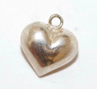 Puffy Heart Sterling Silver 925 Vintage Bracelet Charm Pendant 1.  4g
