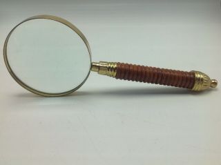 Vintage Magnifying Glass Brass Fittings Hand Held 9 " Turned Wood Handle India