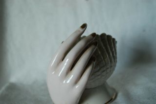 Vintage Ladies Hand Vase Iridescent Porcelain Sea Shell Vase Hand Holding Seashe 4