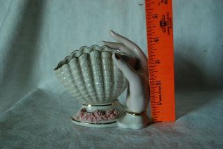 Vintage Ladies Hand Vase Iridescent Porcelain Sea Shell Vase Hand Holding Seashe 7