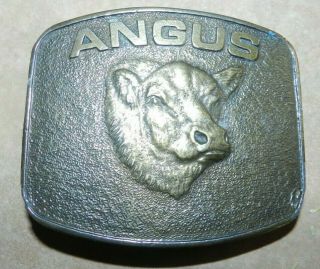 Vtg Wyoming Studio Art Brass Belt Buckle Angus Bull Cattle