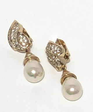 Christian Dior Vintage Haute Couture Rhinestone Faux Pearl Drop Earings