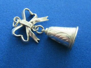 Vintage 925 Sterling Silver Charm Pendant A Ringing Bell & Bow