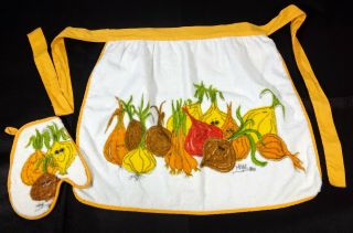 Vintage Hildi Fruit Vegetables Anthropomorphic Terry Towel Apron Oven Mitt 70 