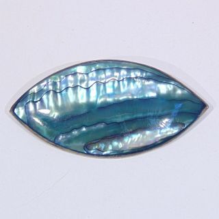 Vintage Blue Mother Of Pearl Abalone Alpaca Eye Shape Football Pin Brooch