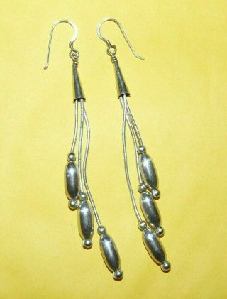Vtg Native Navajo Old Pawn Southwestern Sterling Silver Beaded Dangle Earrings