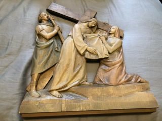 Vintage Hand Carved Wood Station Of The Cross 6 Veronica Wipes The Face Of Jesus