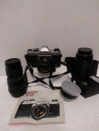 Pentax Asahi K1000 35mm Film Camera W/ Smc Pentax M F=1.  :2 50mm Lens,  3 Lens