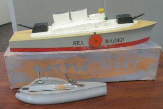 Vintage Keystone Battle Fleet Sea Raider Battleship & Submarine Wood W/orig Box