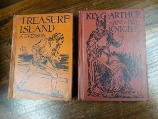 2 Vintage John C Winston Books King Arhtur 1927 & Treasure Island 1924