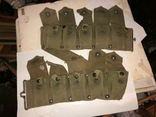 Vintage Wwii Era U.  S.  Military Canvass 10 Pouch Ammo / Clip Belt.  Fast S&h