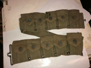Vintage WWII era U.  S.  Military canvass 10 pouch ammo / clip belt.  FAST S&H 2