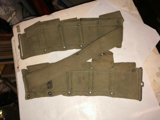Vintage WWII era U.  S.  Military canvass 10 pouch ammo / clip belt.  FAST S&H 3