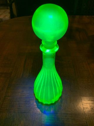 Vintage Vaseline Glass Bottle With Ball Stopper Yellow Glows Under Blacklight