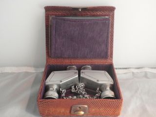 Vintage Folding Theatis 3 1/2 X Miniature Binoculars In Carrying Case