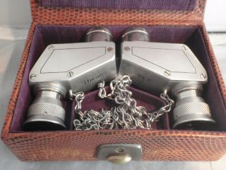 Vintage folding Theatis 3 1/2 X miniature binoculars in carrying case 2