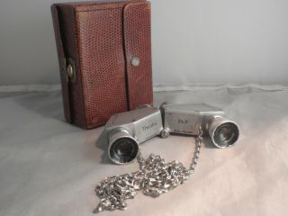 Vintage folding Theatis 3 1/2 X miniature binoculars in carrying case 4