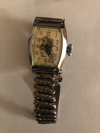 Vintage Roy Rogers Watch Silver Band Signed Plate On Back