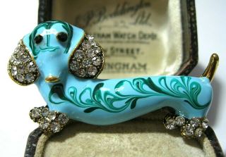 Lovely Vintage Style Dachshund SAUSAGE Dog Enamel & Crystal Jewellery BROOCH Pin 2