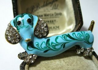 Lovely Vintage Style Dachshund SAUSAGE Dog Enamel & Crystal Jewellery BROOCH Pin 3