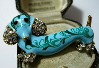 Lovely Vintage Style Dachshund SAUSAGE Dog Enamel & Crystal Jewellery BROOCH Pin 4