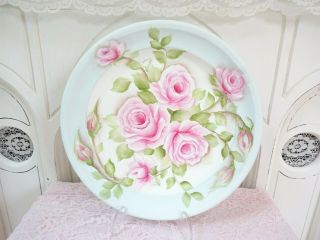 byDAS AQUA PINK ROSES TRAY shabby hp hand painted chic vintage cottage garden 2
