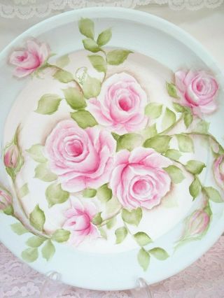 byDAS AQUA PINK ROSES TRAY shabby hp hand painted chic vintage cottage garden 3