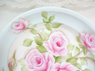 byDAS AQUA PINK ROSES TRAY shabby hp hand painted chic vintage cottage garden 4