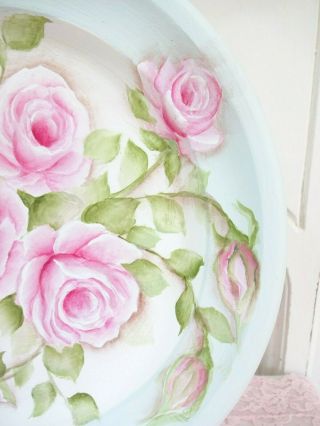 byDAS AQUA PINK ROSES TRAY shabby hp hand painted chic vintage cottage garden 7
