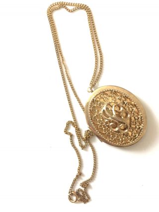 Vintage Sarah Coventry Large Filigree Locket Pendant Goldtone Necklace 2