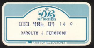 Vintage Dey Brothers (db Allied Stores) Princess Size Merchant Credit Card