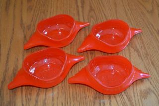 Vintage Glasbake Orange Red Individual Crab Baking Dishes,  Set Of 4 116