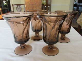 (4) Vintage Fostoria Glass Jamestown Swirl Brown Iced Tea Goblets 6 1/8 " Excl