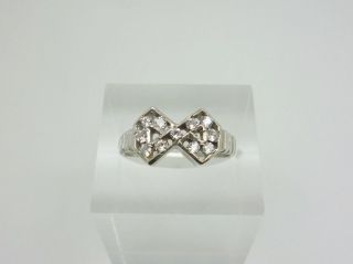Dainty Vintage Sterling Silver Cubic Zirconia Geometric Cocktail Ring Size M