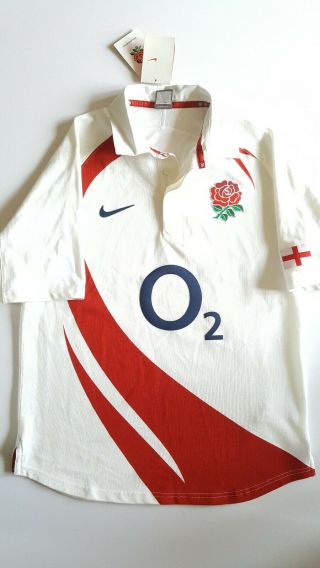 Nike England Rugby Shirt M Vintage Home 2007 2009 With Tags O2 Collar Mens