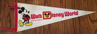 Vintage 24” White Mickey Mouse Walt Disney World Pennant